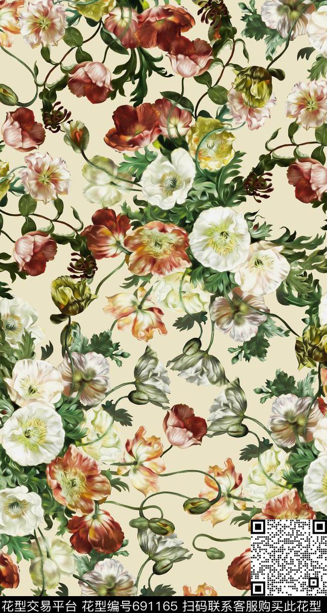 油画、手绘、花卉数码印花华亿平台下载（图片编号: 691165） - 瓦栏（Walan）