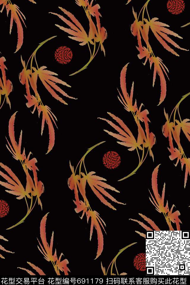 叶子纹理枫叶数码印花华亿平台下载（图片编号: 691179） - 瓦栏（Walan）