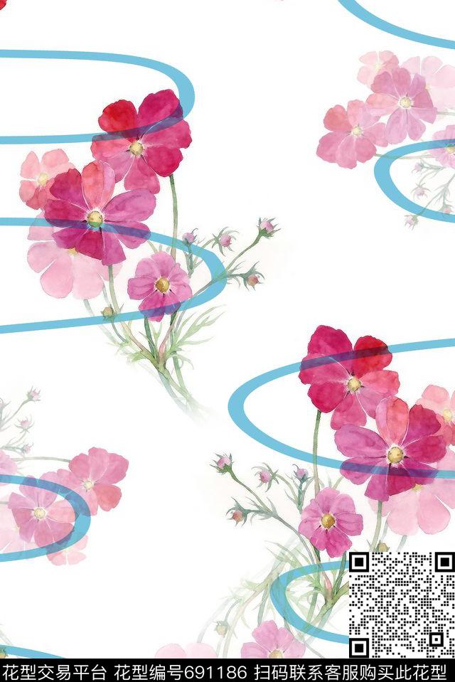 手绘牵牛花创意数码印花华亿平台下载（图片编号: 691186） - 瓦栏（Walan）
