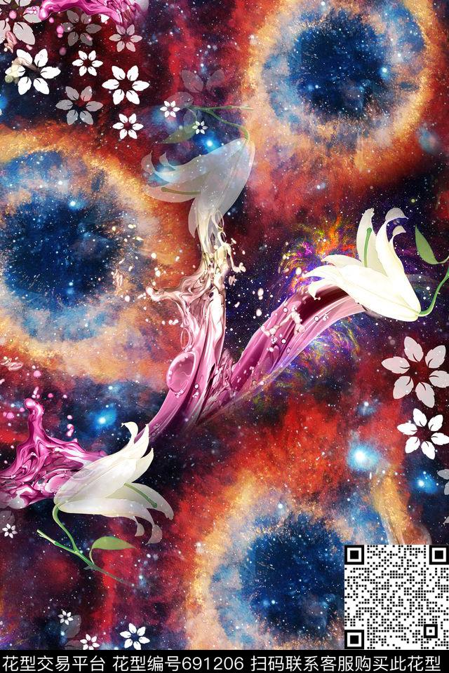 星空彩绘百合数码印花华亿平台下载（图片编号: 691206） - 瓦栏（Walan）