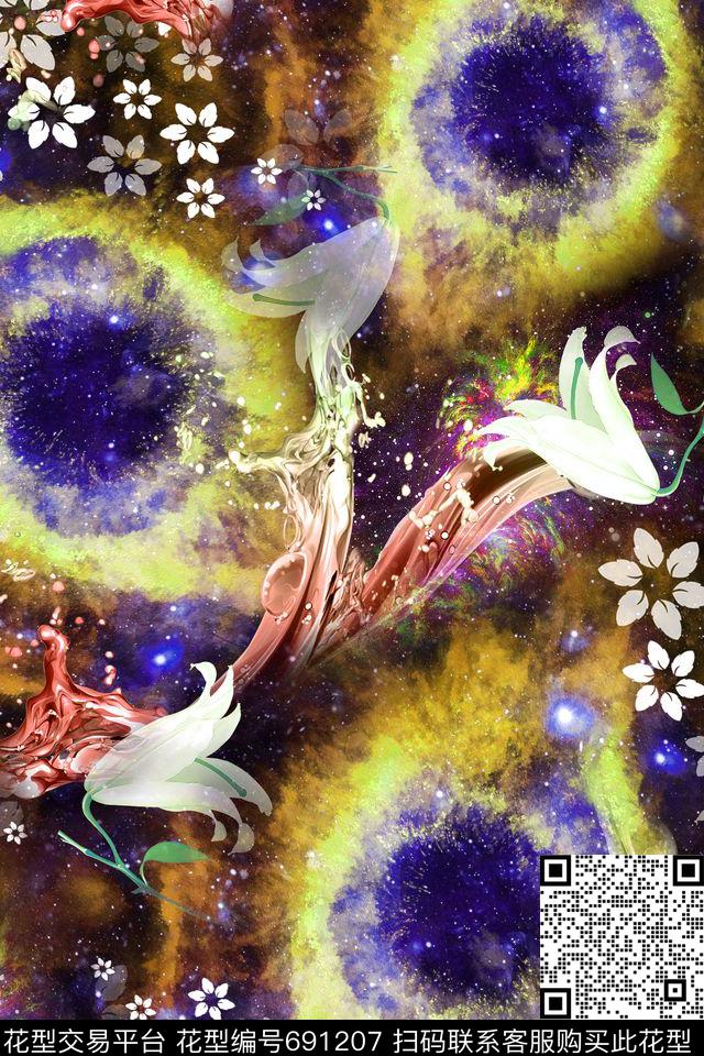 星空彩绘百合数码印花华亿平台下载（图片编号: 691207） - 瓦栏（Walan）