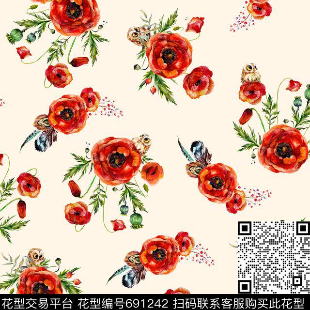 罂粟花花朵花卉数码印花华亿平台下载（图片编号: 691242） - 瓦栏（Walan）