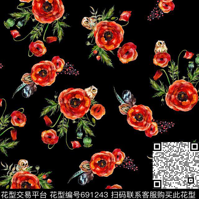 罂粟花花朵花卉数码印花华亿平台下载（图片编号: 691243） - 瓦栏（Walan）