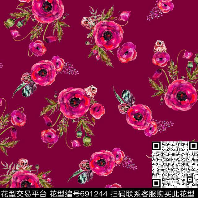 罂粟花花朵花卉数码印花华亿平台下载（图片编号: 691244） - 瓦栏（Walan）