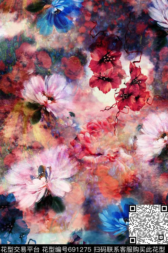 抽象肌理油画数码印花华亿平台下载（图片编号: 691275） - 瓦栏（Walan）