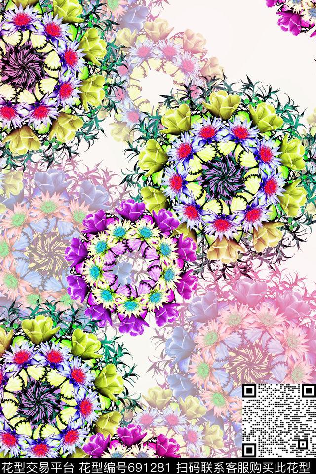 花朵大花花卉数码印花华亿平台下载（图片编号: 691281） - 瓦栏（Walan）