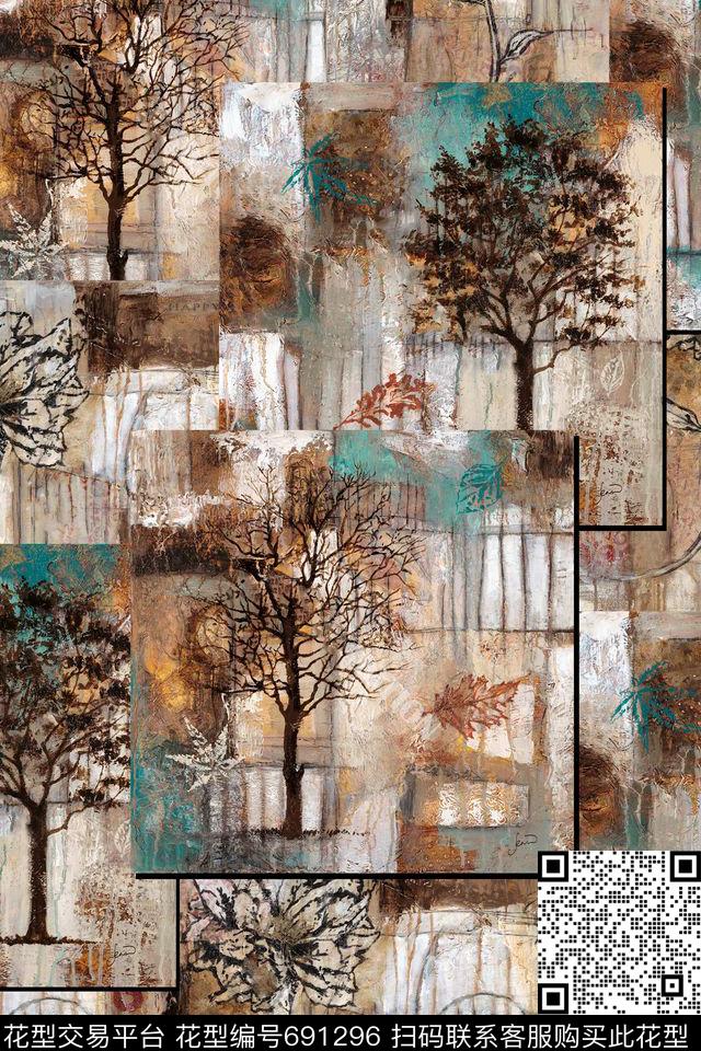 拼接休闲风油画数码印花华亿平台下载（图片编号: 691296） - 瓦栏（Walan）