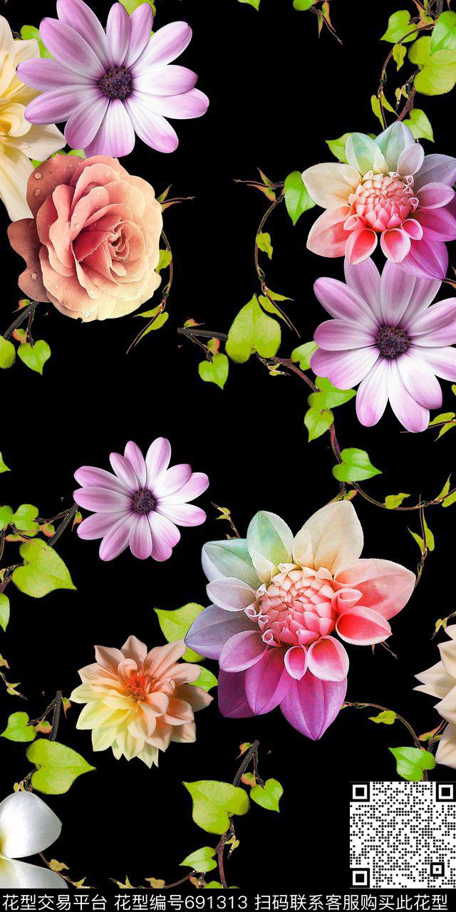 清爽花卉大牌时尚数码数码印花华亿平台下载（图片编号: 691313） - 瓦栏（Walan）