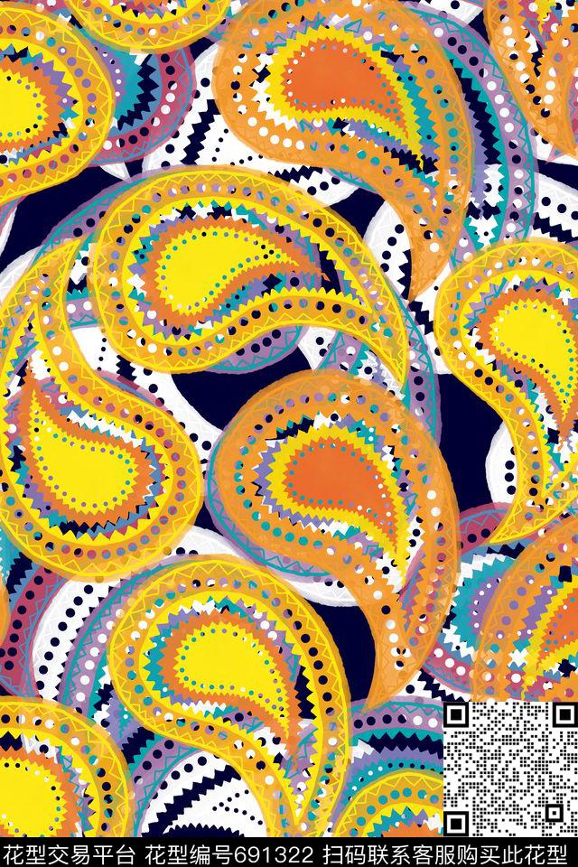 圆点时尚腰果传统印花华亿平台下载（图片编号: 691322） - 瓦栏（Walan）