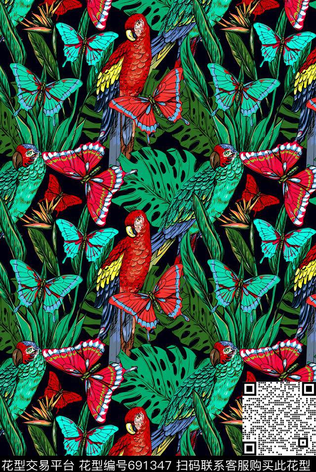 鹦鹉巴西亚马逊热带雨林、世界杯传统印花华亿平台下载（图片编号: 691347） - 瓦栏（Walan）