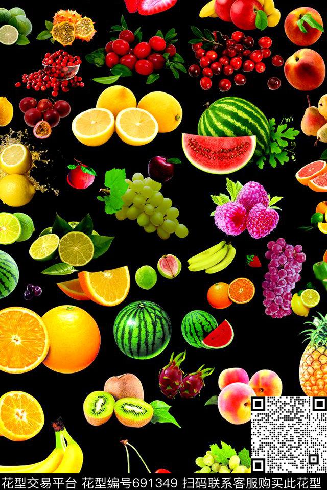 水果趣味蔬菜数码印花华亿平台下载（图片编号: 691349） - 瓦栏（Walan）