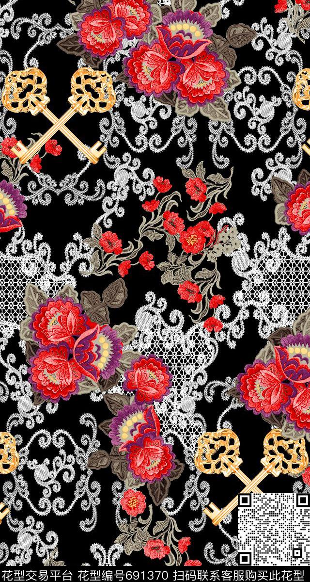 时尚豹纹牡丹数码印花华亿平台下载（图片编号: 691370） - 瓦栏（Walan）