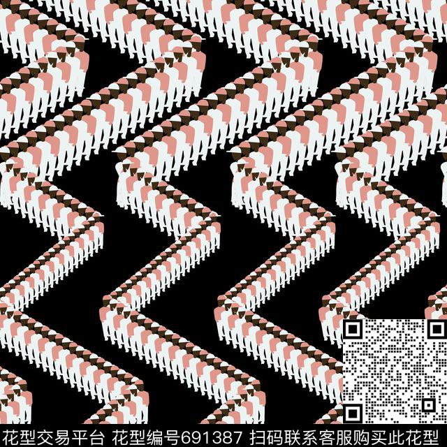 几何不规则锯齿波浪人群队伍传统印花华亿平台下载（图片编号: 691387） - 瓦栏（Walan）