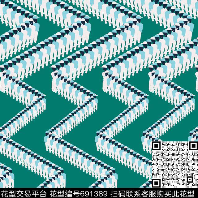 几何不规则锯齿波浪人群队伍传统印花华亿平台下载（图片编号: 691389） - 瓦栏（Walan）