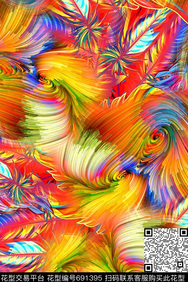 炫彩螺旋羽毛数码印花华亿平台下载（图片编号: 691395） - 瓦栏（Walan）