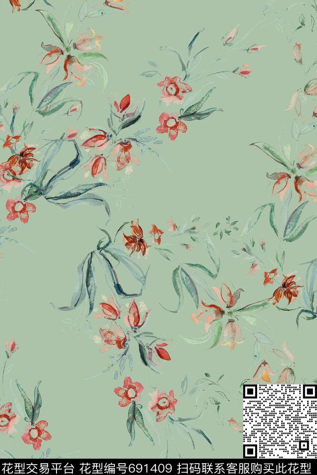 瑕疵淡雅花卉数码印花华亿平台下载（图片编号: 691409） - 瓦栏（Walan）