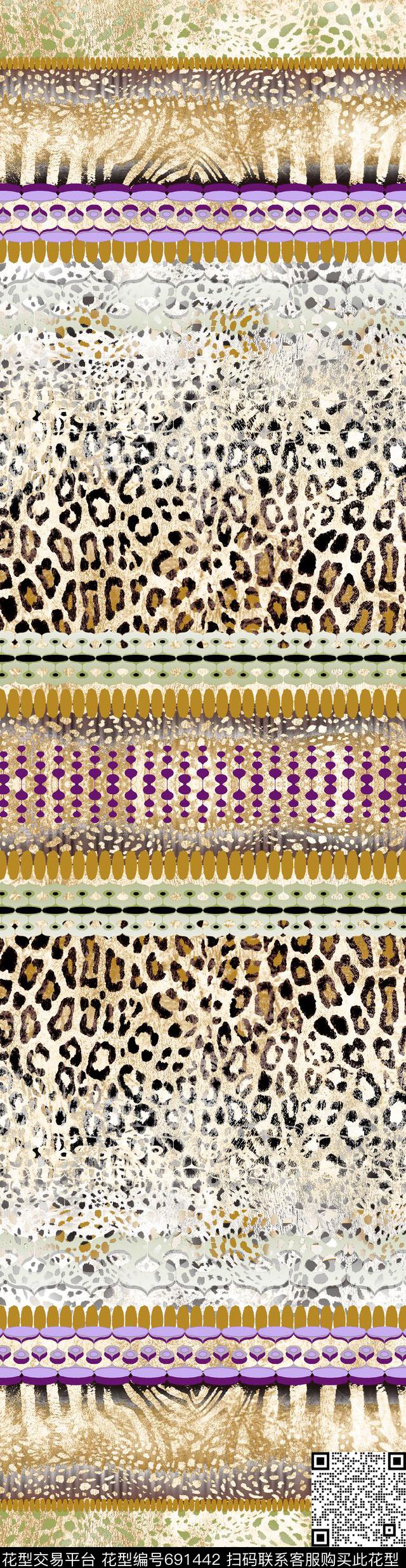 时尚豹纹牡丹数码印花华亿平台下载（图片编号: 691442） - 瓦栏（Walan）