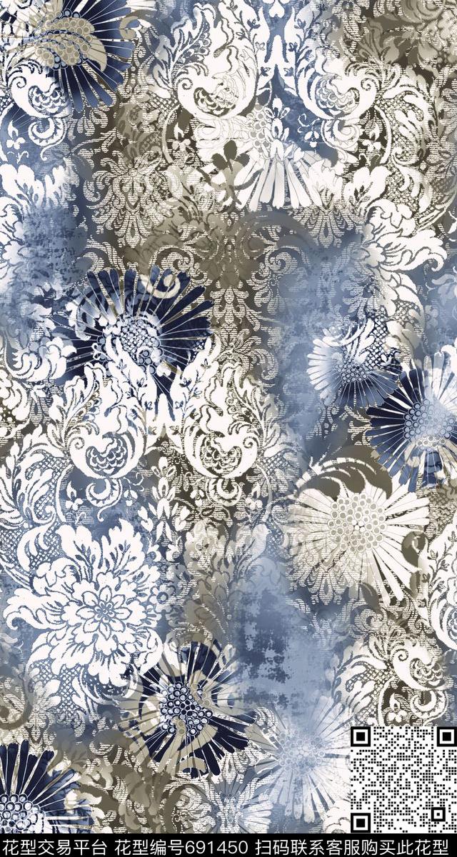 时尚豹纹牡丹数码印花华亿平台下载（图片编号: 691450） - 瓦栏（Walan）