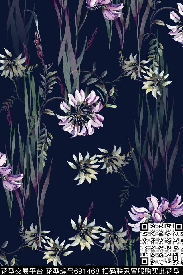 兰花手绘花卉数码印花华亿平台下载（图片编号: 691468） - 瓦栏（Walan）