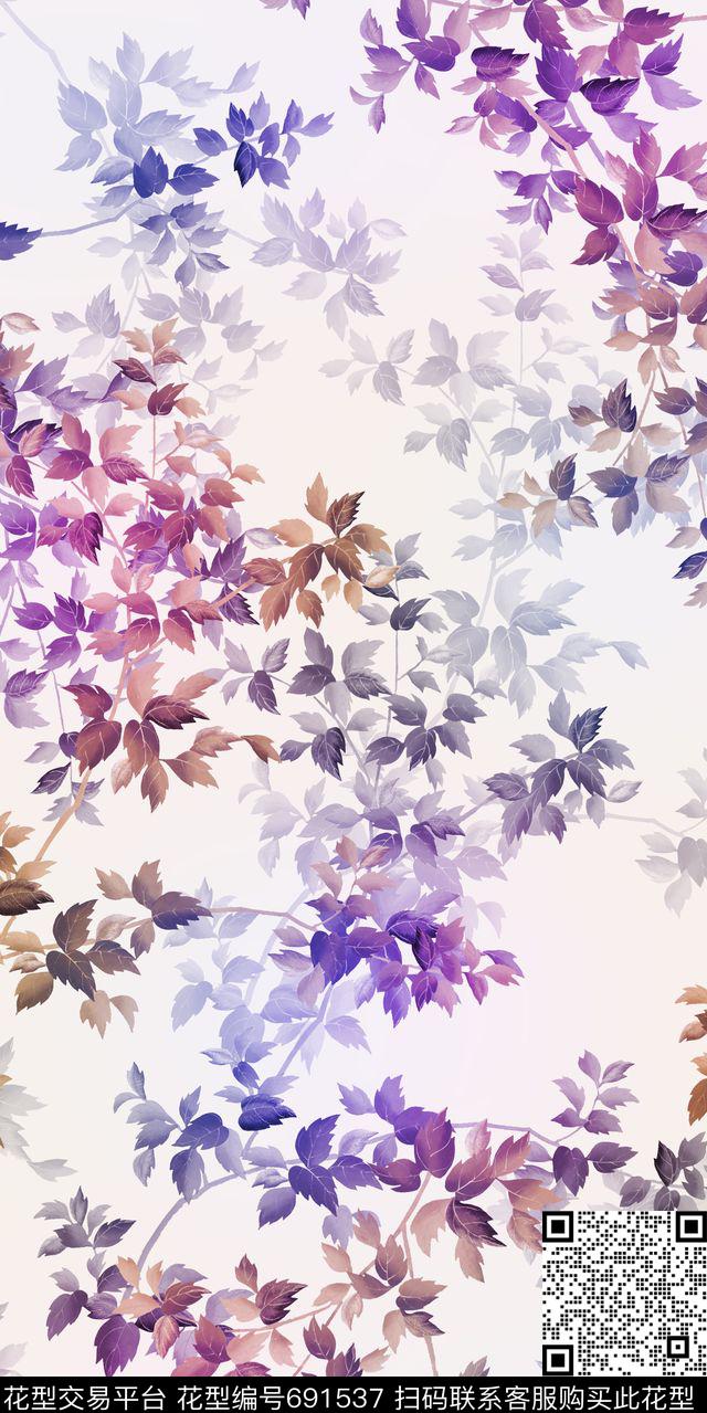叶子树叶数码印花华亿平台下载（图片编号: 691537） - 瓦栏（Walan）