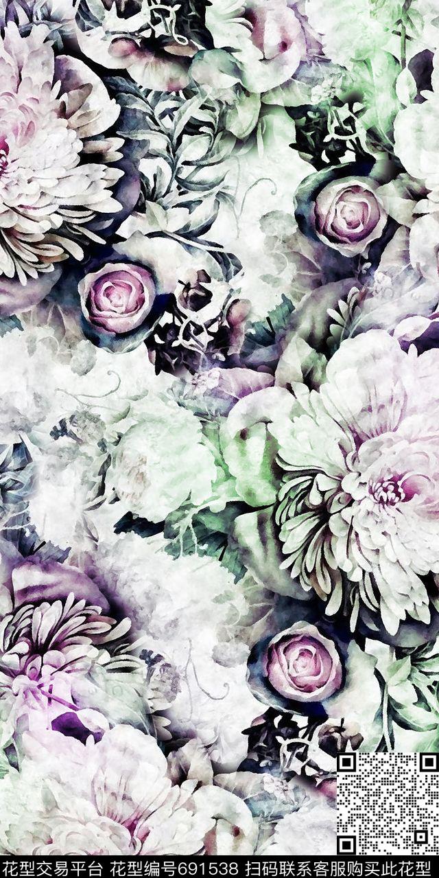 大花花朵花卉数码印花华亿平台下载（图片编号: 691538） - 瓦栏（Walan）
