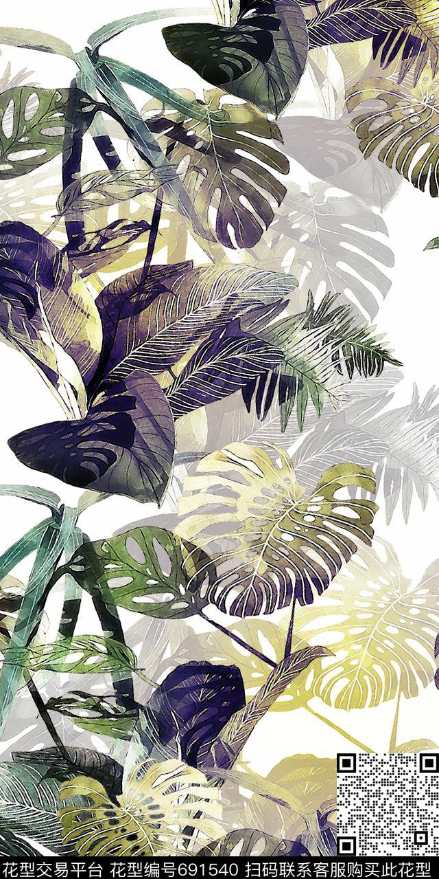 热带树叶树枝数码印花华亿平台下载（图片编号: 691540） - 瓦栏（Walan）
