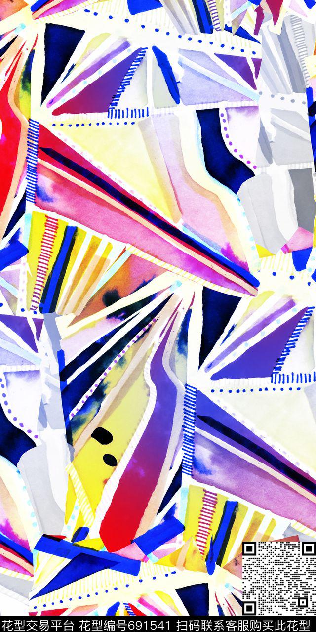色块几何抽象数码印花华亿平台下载（图片编号: 691541） - 瓦栏（Walan）