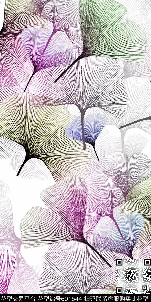 花卉类银杏叶数码印花华亿平台下载（图片编号: 691544） - 瓦栏（Walan）