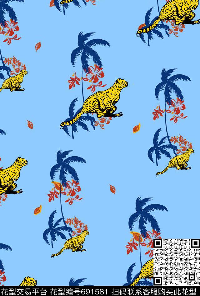 花卉棕榈叶热带传统印花华亿平台下载（图片编号: 691581） - 瓦栏（Walan）