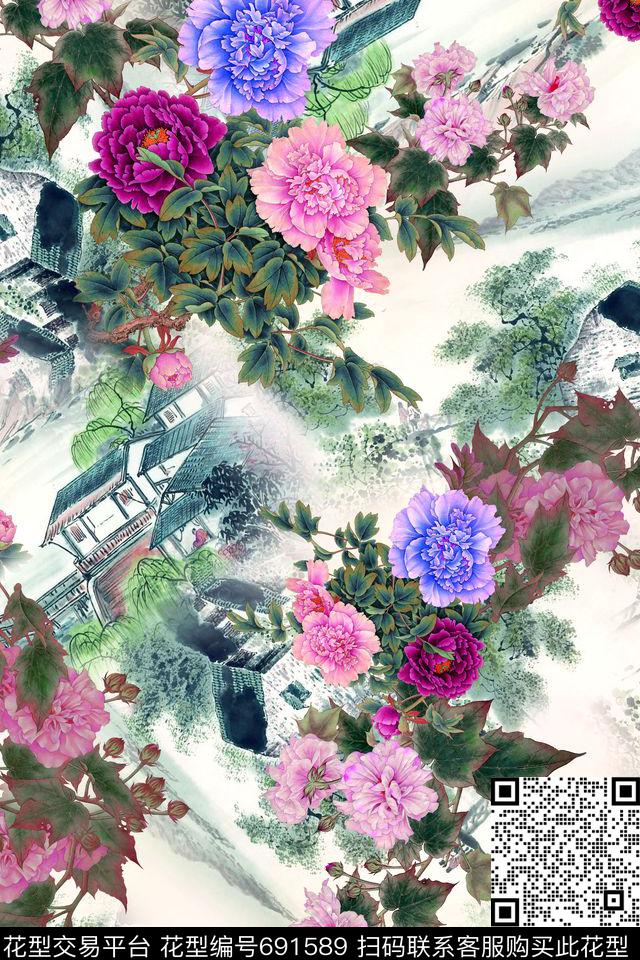 大花牡丹花卉数码印花华亿平台下载（图片编号: 691589） - 瓦栏（Walan）