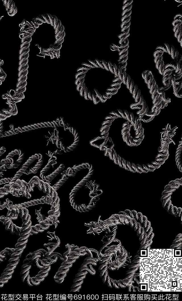 黑底黑白弯曲数码印花华亿平台下载（图片编号: 691600） - 瓦栏（Walan）