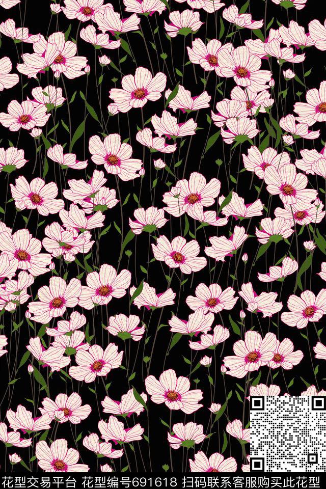 乱花花卉花鸟数码印花华亿平台下载（图片编号: 691618） - 瓦栏（Walan）