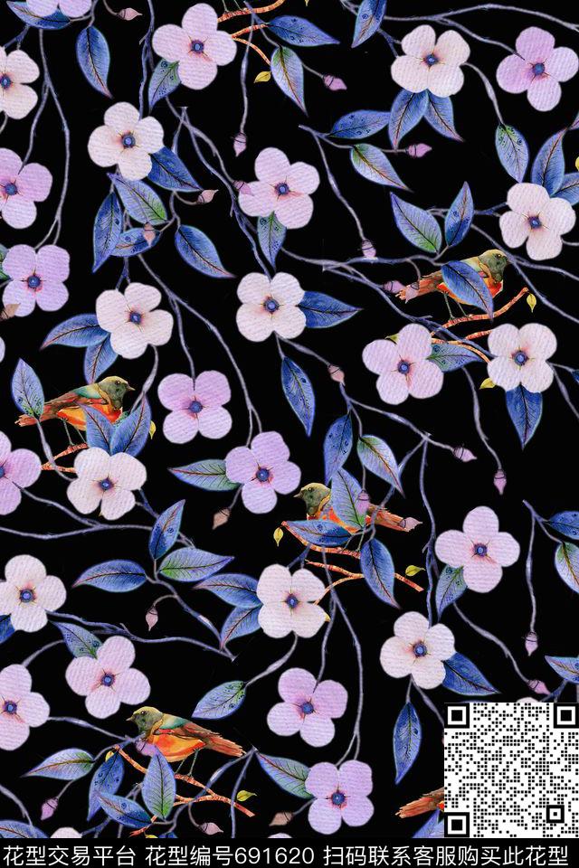 花卉乱花花鸟数码印花华亿平台下载（图片编号: 691620） - 瓦栏（Walan）