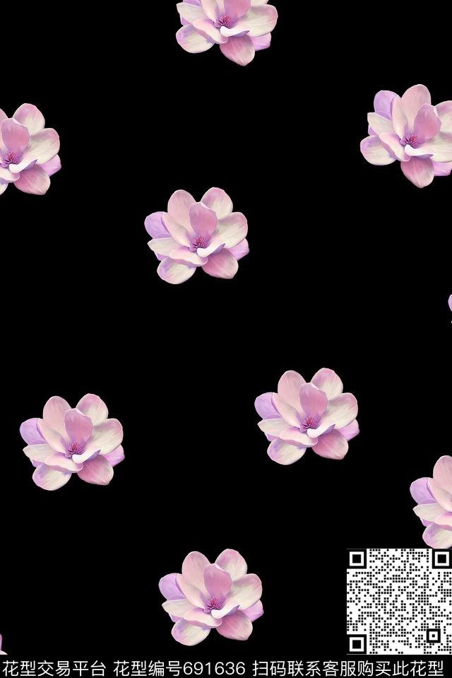 绽放花朵花卉数码印花华亿平台下载（图片编号: 691636） - 瓦栏（Walan）