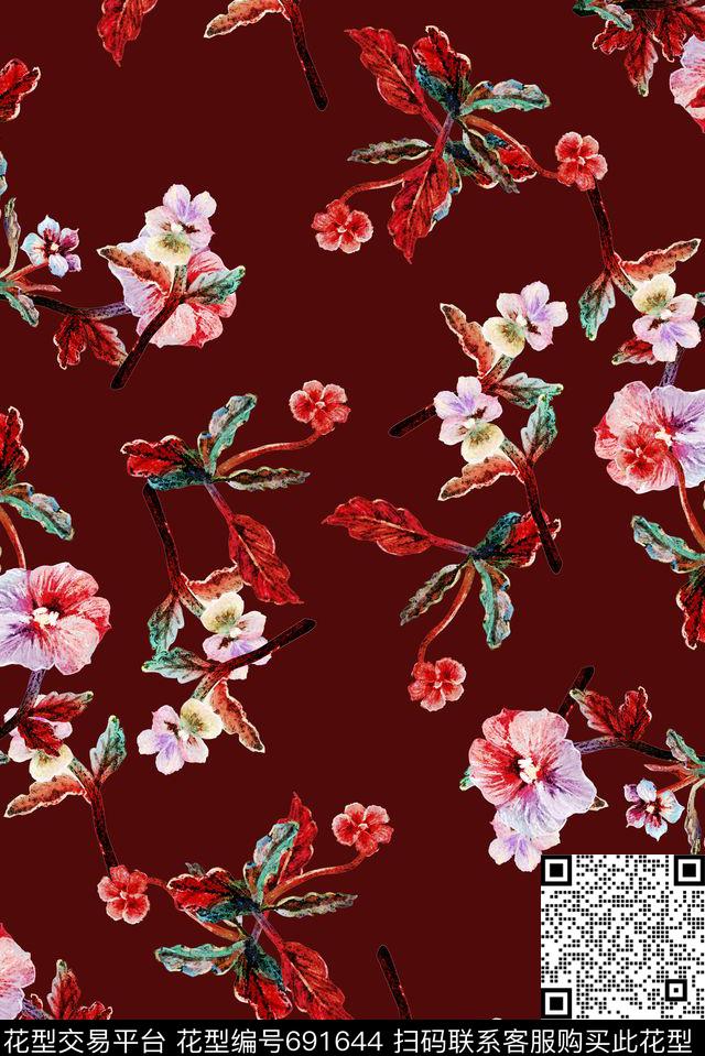 手绘铁锈红肌理数码印花华亿平台下载（图片编号: 691644） - 瓦栏（Walan）