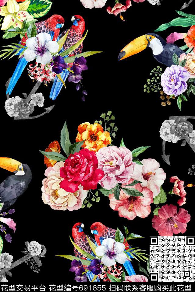 热带花鸟数码印花华亿平台下载（图片编号: 691655） - 瓦栏（Walan）