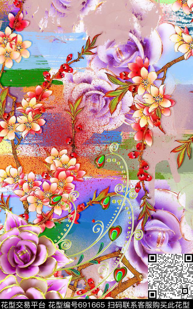 旗袍印花民族风中国风数码印花华亿平台下载（图片编号: 691665） - 瓦栏（Walan）