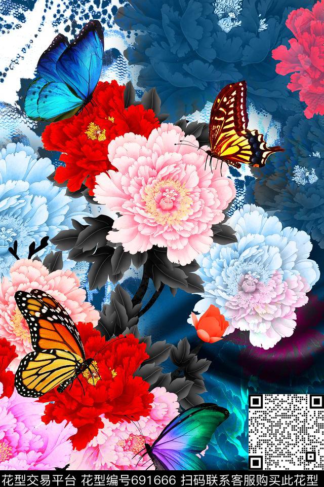 旗袍印花国画民族风中国风数码印花华亿平台下载（图片编号: 691666） - 瓦栏（Walan）