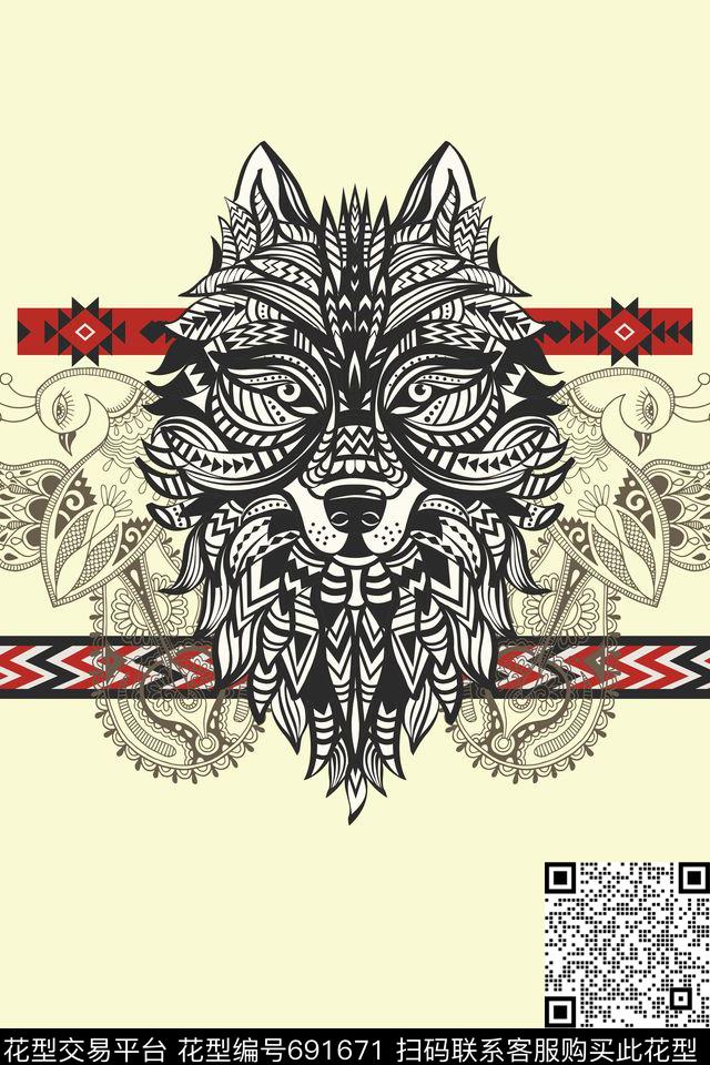 几何T桖狼传统印花华亿平台下载（图片编号: 691671） - 瓦栏（Walan）