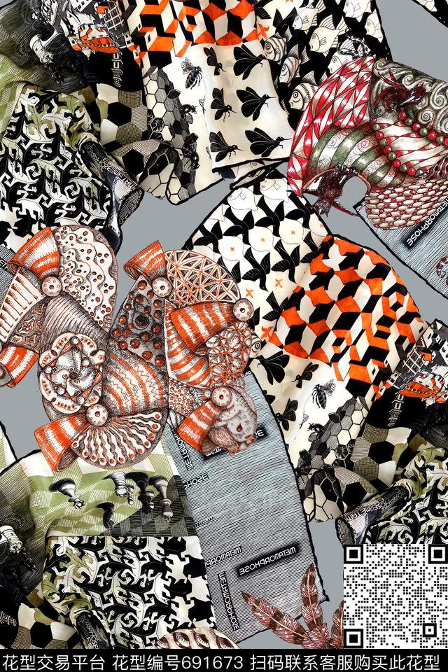 抽象几何条纹数码印花华亿平台下载（图片编号: 691673） - 瓦栏（Walan）