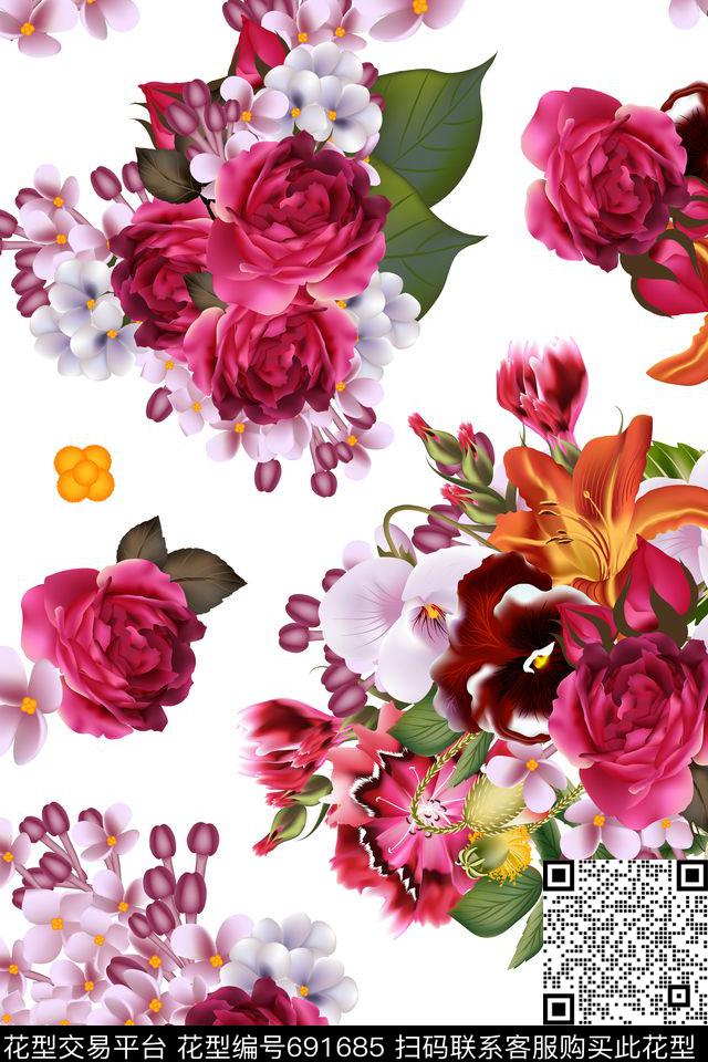 牡丹百合花卉数码印花华亿平台下载（图片编号: 691685） - 瓦栏（Walan）