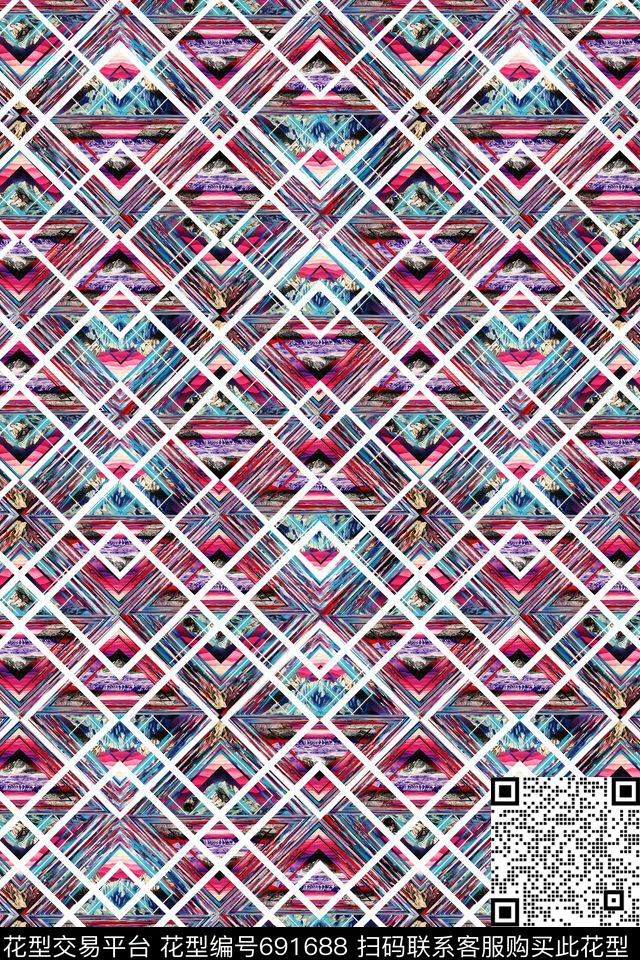 抽象几何风景数码印花华亿平台下载（图片编号: 691688） - 瓦栏（Walan）