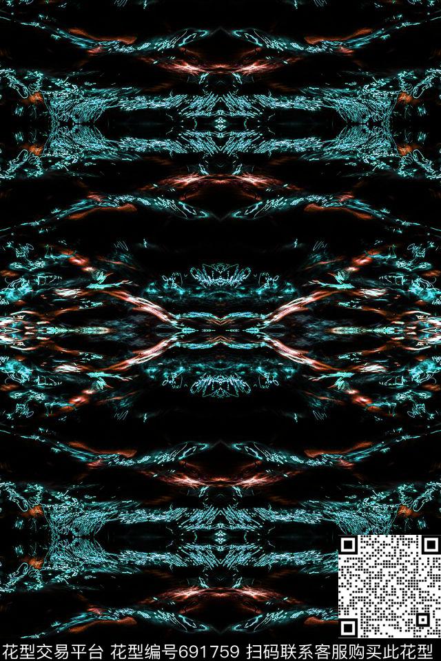 抽象男装对称数码印花华亿平台下载（图片编号: 691759） - 瓦栏（Walan）