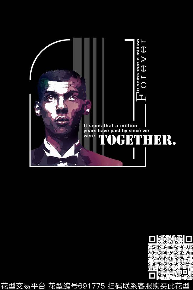 人物黑白几何数码印花华亿平台下载（图片编号: 691775） - 瓦栏（Walan）