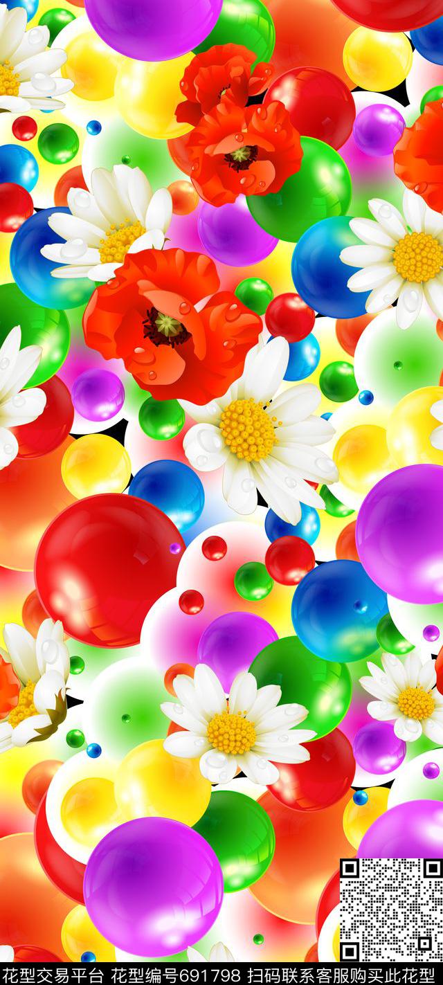 几何花卉圆圈数码印花华亿平台下载（图片编号: 691798） - 瓦栏（Walan）