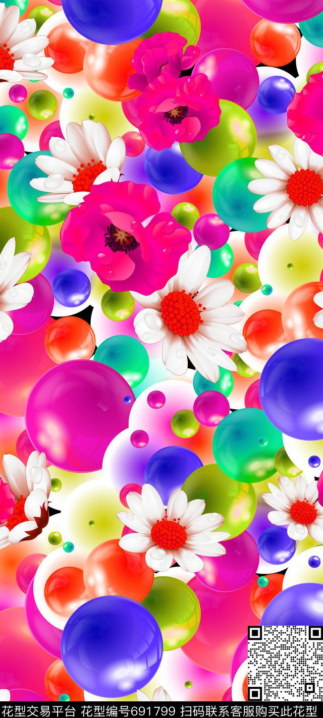 几何花卉圆圈数码印花华亿平台下载（图片编号: 691799） - 瓦栏（Walan）