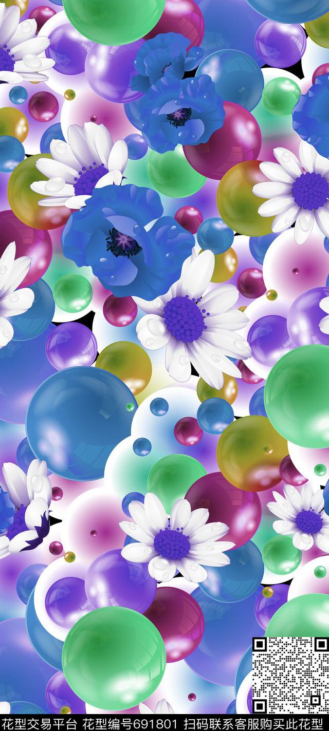 几何花卉圆圈数码印花华亿平台下载（图片编号: 691801） - 瓦栏（Walan）