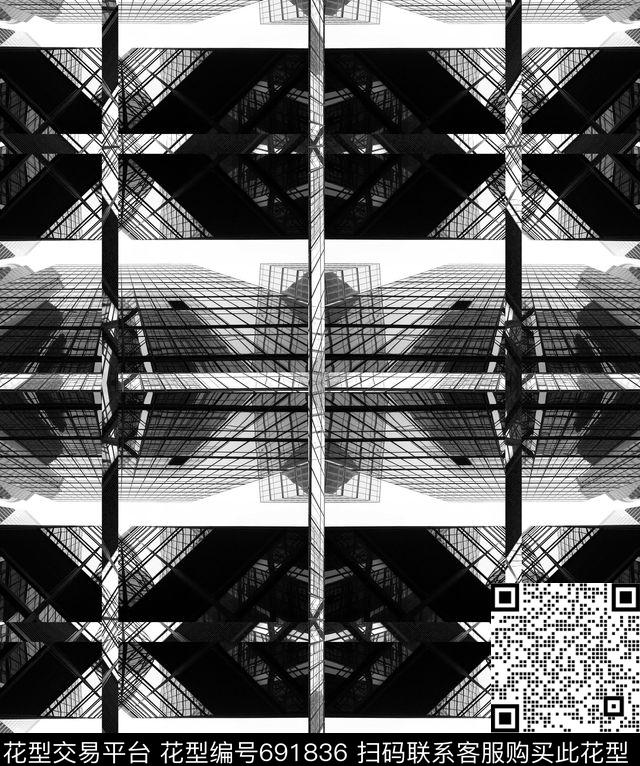 建筑几何格子数码印花华亿平台下载（图片编号: 691836） - 瓦栏（Walan）