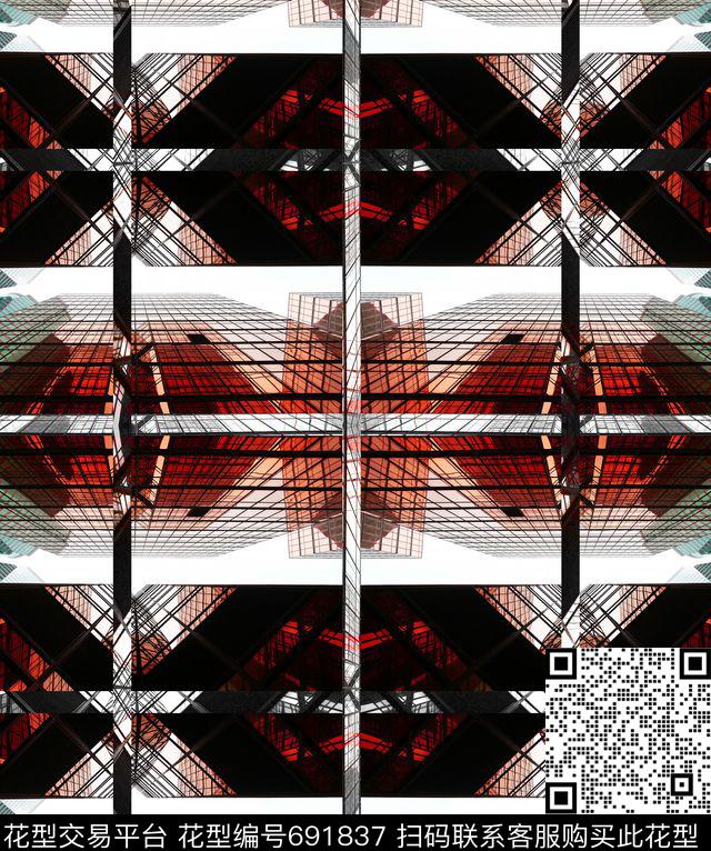 建筑几何格子数码印花华亿平台下载（图片编号: 691837） - 瓦栏（Walan）