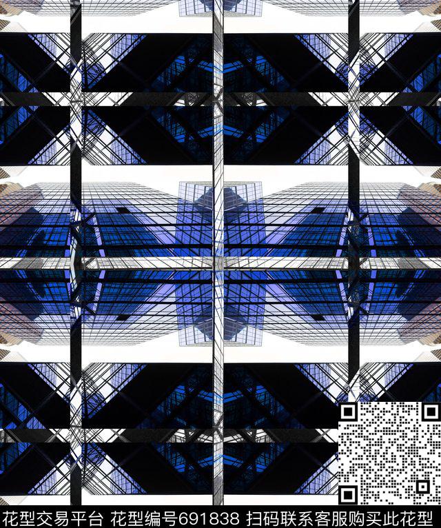 建筑几何格子数码印花华亿平台下载（图片编号: 691838） - 瓦栏（Walan）